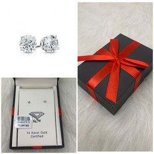 Natural Diamond 14k White Gold 1/4 Carat Screw Earrings IGI Card & Box $1042